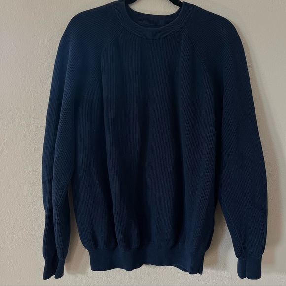 XL Men’s Blue Ribbed Textured Cotton Crewneck Sweater - Picture 2 of 4